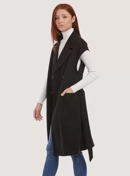 Mujer Abrigo Sin Mangas Con Cinturón Alcott Jackets Bk1 Black
