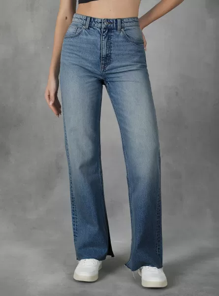 Mujer D003 Medium Blue Jeans Alcott Vaqueros De Talle Recto Con Abertura En Denim Elástico