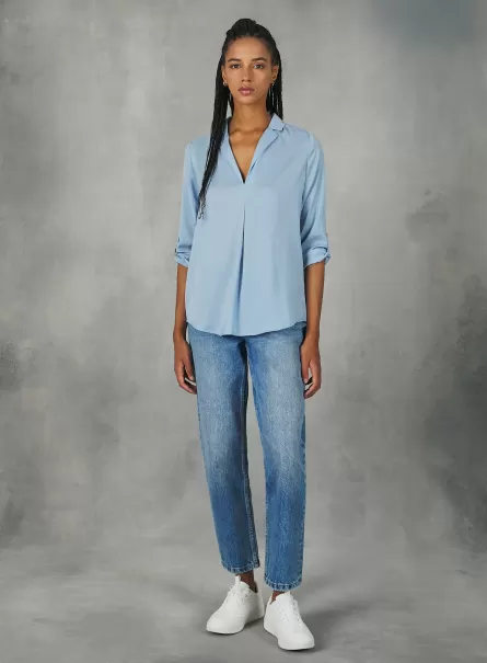 Az3 Azurre Light Blusa De Color Liso Con Escote De Solapa Alcott Camisas Mujer