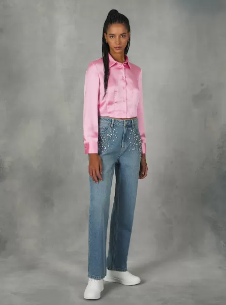 Camisas Mujer Alcott Pk2 Pink Medium Camisa De Satén Con Pinzas