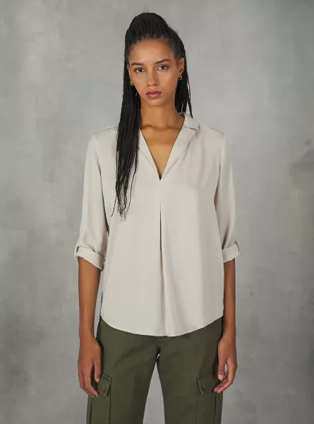 Blusa De Color Liso Con Escote De Solapa Mujer Bg3 Beige Light Camisas Alcott