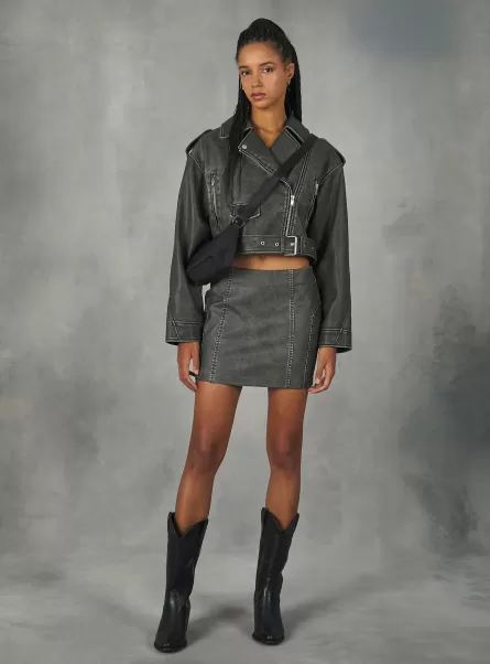 Alcott Bk3 Black Charcoal Mujer Minifalda Efecto Piel Desgastada Faldas Y Shorts