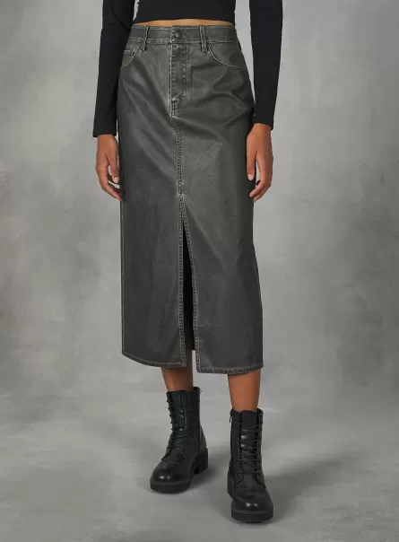 Mujer Falda Larga Efecto Piel Desgastada Bk3 Black Charcoal Alcott Faldas Y Shorts