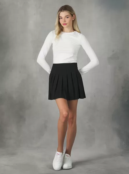 Faldas Y Shorts Bk1 Black Minifalda Con Pliegues Mujer Alcott