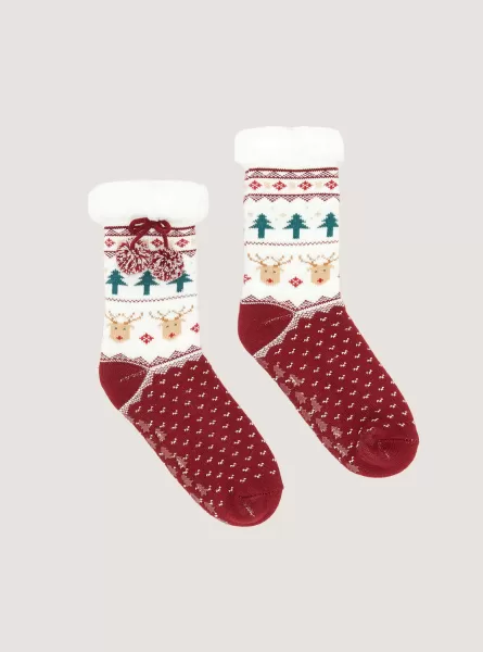 Alcott Calcetines Mujer Rd2 Red Medium Calze Antiscivolo Christmas Collection