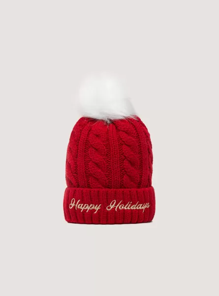 Mujer Cappello Christmas Collection Con Pon Pon Gorros Rd2 Red Medium Alcott