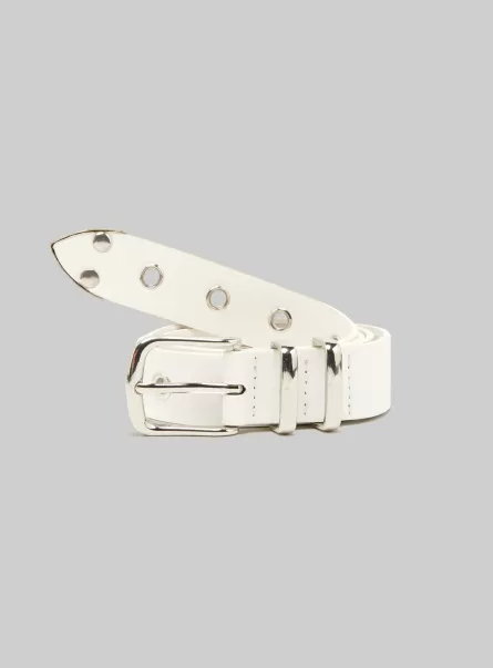 Alcott Cinturones Wh1 Off White Mujer Cinturón Efecto Piel Con Ojales Metálicos