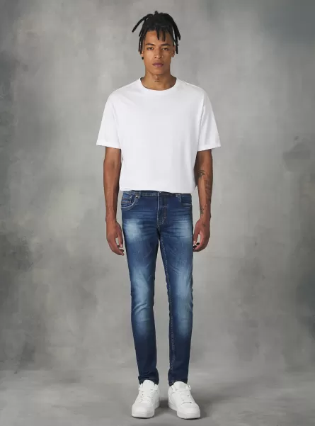 Alcott D002 Medium Dark Blue Hombre Vaqueros Super Skinny En Denim Elástico Jeans