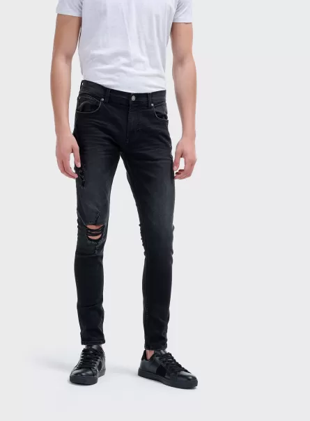 Negro Jeans Hombre Vaqueros Super Skinny De Algodón Elástico Alcott