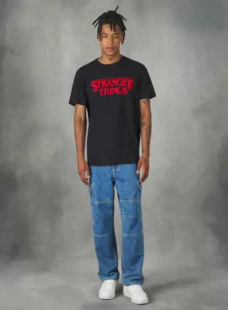 Hombre Camiseta Stranger Things / Alcott Camisetas Bk1 Black
