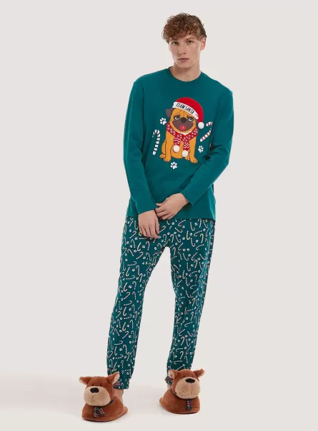 Pijamas Pigiama Natale Con Stampa Gn1 Green Dark Alcott Hombre
