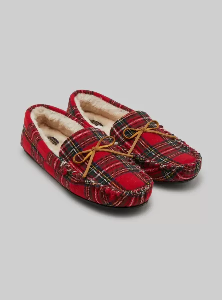 Zapatillas Mocasín De Tartán Rojo A Cuadros Zapatos Alcott Hombre