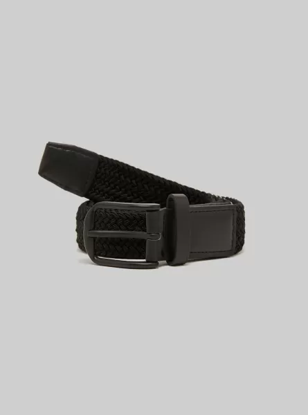 Hombre Cinturones Bk1 Black Alcott Cinturón Trenzado Con Hebilla Rectangular